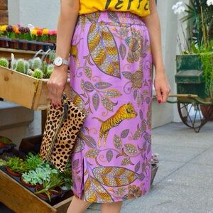 J. Crew Pull-On Midi Skirt in Violet Tigers, Size S